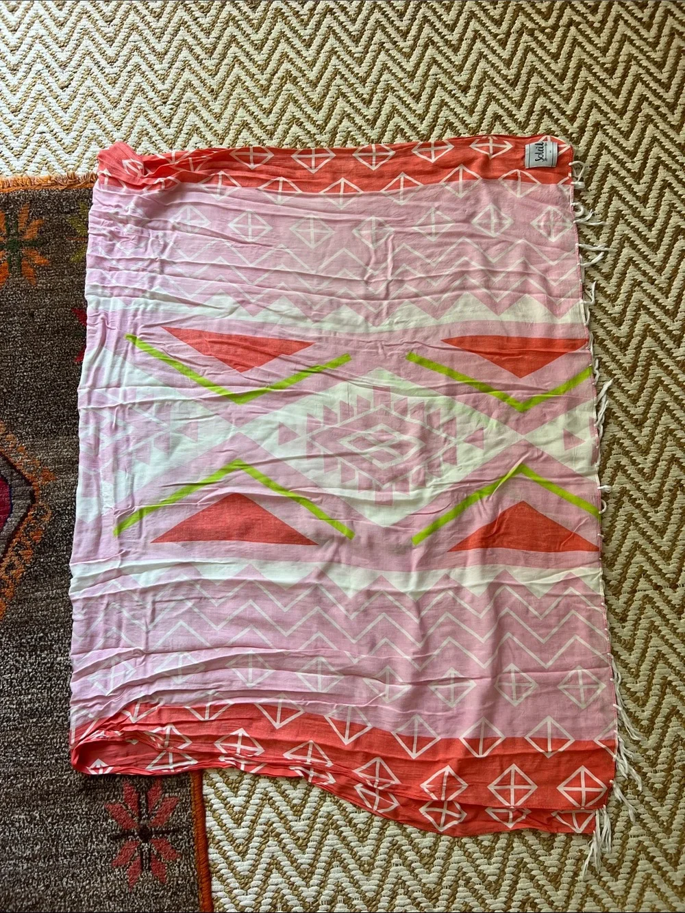 Lightweight Pink & Coral Geometric Swim Cover-Up by